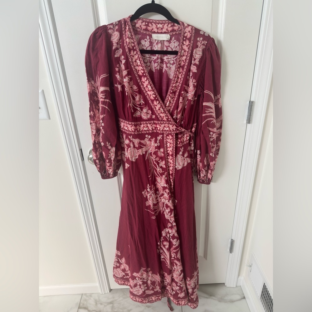 Zimmermann Burgundy and Pink Floral Midi Dress